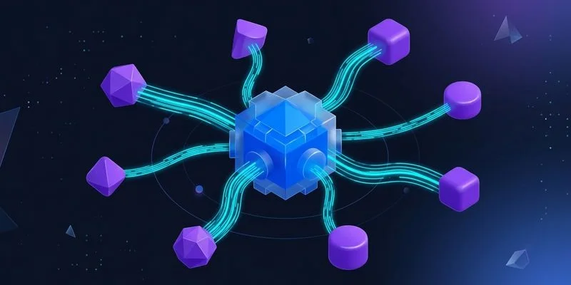 Multi-client agency API architecture showing centralized pipeline serving multiple client content destinations