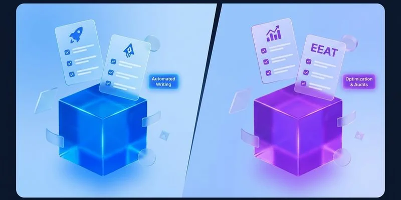 Feature comparison matrix showing Agility Writer and Koala Writer capabilities across writing modes and SEO tools