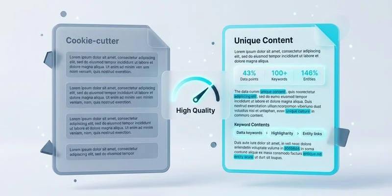 Side-by-side comparison showing unique AI-generated content for two different location programmatic SEO pages