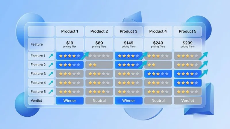 Comparison table generated by the review writer showing features, pricing, and ratings across five products