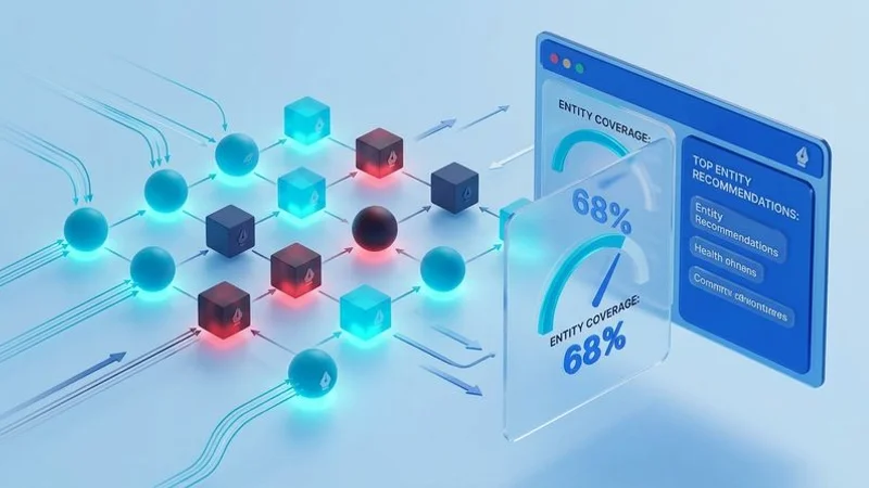 Entity gap analysis dashboard showing covered and missing entities with color-coded status indicators