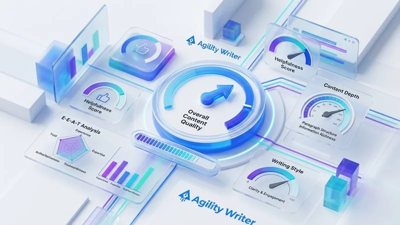 G-Smart Optimizer analysis screen showing content quality score breakdown with category ratings
