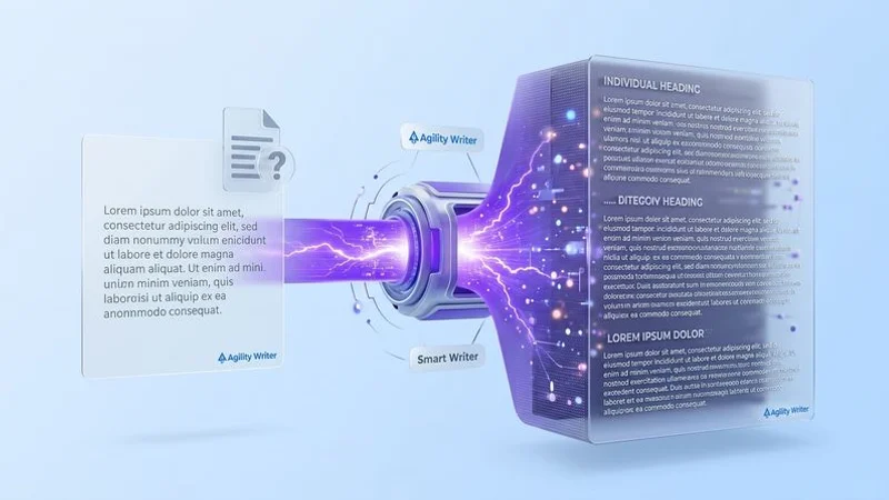 Section expansion interface showing a thin paragraph being expanded with additional depth and examples