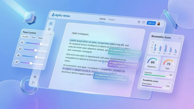Smart Editor workspace showing content with inline AI suggestions for tone, readability, and structure improvements
