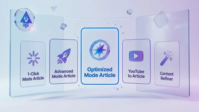 AI Writing Modes selection interface showing five distinct content creation options with icons and descriptions